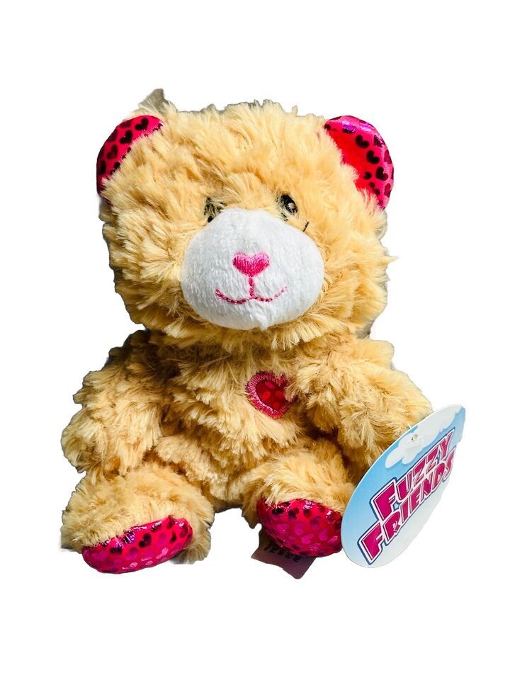 Greenbrier Small Beige Fluffy Valentine Teddy Bear 5" Plush Embroidered Eyes 6”