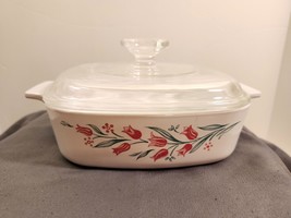 Vintage Corning Ware Rosemarie (Pink Tulip) Casserole Baking Dish with Lid A-1-B - £16.81 GBP