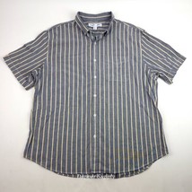 Old Navy Men&#39;s 2XL Slim Fit Grey Yellow Striped Button Up Short Sleeve  ... - $14.84