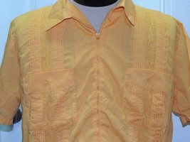 Men&#39;s L Guayabera Mexican Wedding Shirt Light Orange Embroidered Zipper ... - $14.39