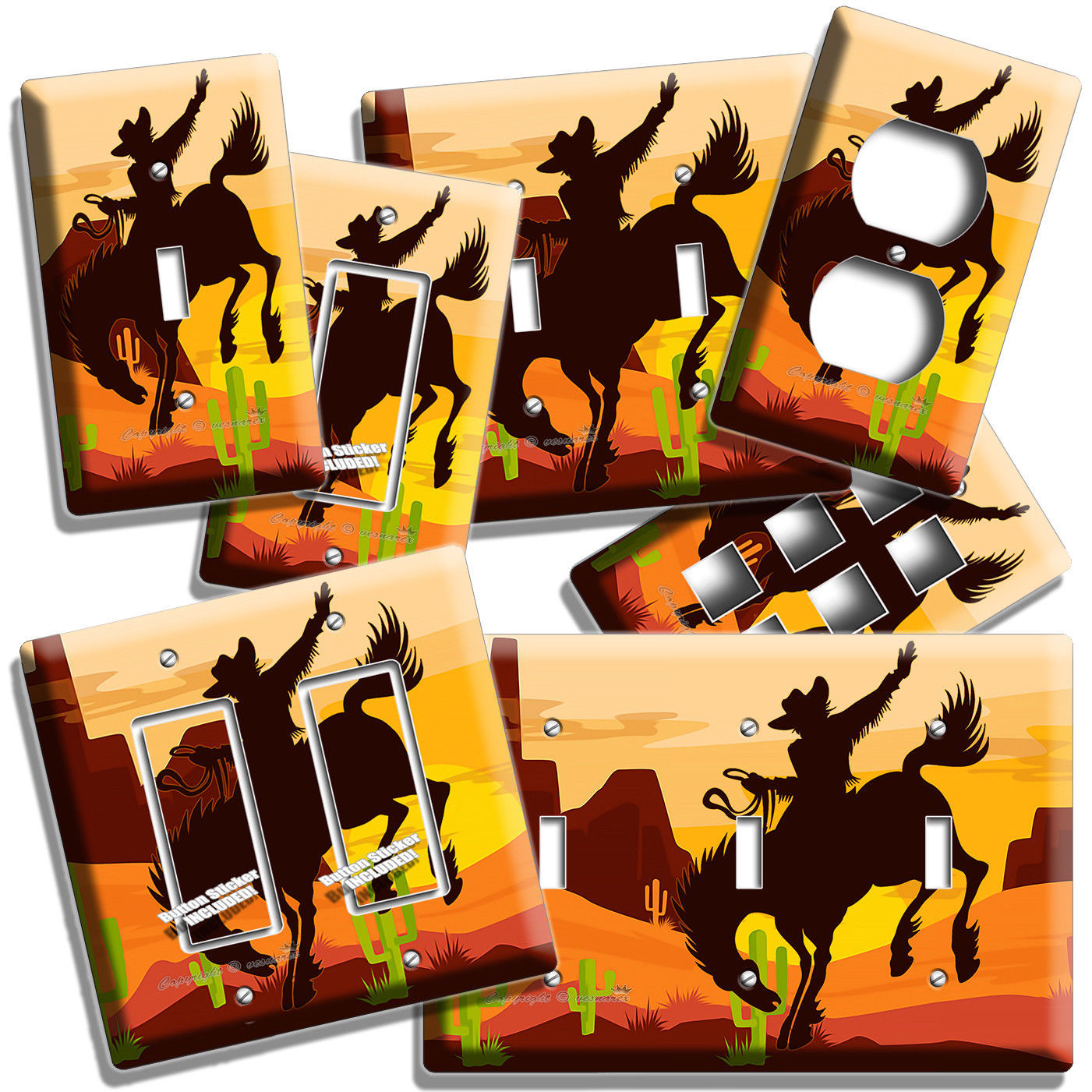 COWBOY ON A HORSE SILHOUETTE SOUTHWEST CANYON LIGHT SWITCH OUTLET PLATE HD DECOR