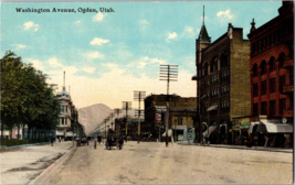 Vtg Postcard Washington Ave. Ogden, Utah, Street View, Horse Carriage - £5.33 GBP