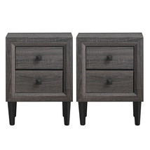 Costway 2PC Nightstand Wood Bedside Table W/2 Drawer Retro Grey Home Living Room - £157.43 GBP