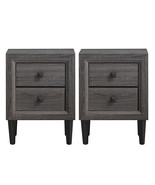 Costway 2PC Nightstand Wood Bedside Table W/2 Drawer Retro Grey Home Liv... - £157.43 GBP