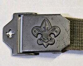 Boy Scouts Adjustable Web Belt BSA Logo Buckle Olive Green S 29" Has Wear - $11.65