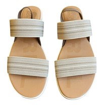 Sorel Ella II Two Strap Striped Flat Sandals Tan White Women’s Size 10 - £17.84 GBP