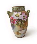 Nippon Japan Floral Hand Painted Porcelain Vase Double Handles 12&quot; Large - $69.25