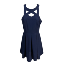 Speechless Womens Skater Dress Blue Cut Out Jewel Neck Sleeveless Pleated Mini S - £17.88 GBP
