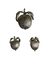 Vtg Sarah Coventry Adams Delight Silver Tone Apple Pin and Earrings - £14.66 GBP