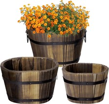 Adnee 3Pcs Wooden Whiskey Barrel Planters - 3 Sizes Wooden, 5.3&quot;,7.3&quot;,8.3&quot; - $32.99