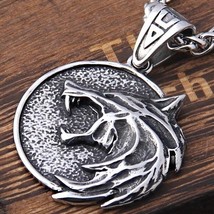The Witcher Geralt of Rivia Medallion Necklace White Wolf Medallion &amp; Chain Gift - £21.23 GBP+