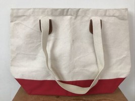 Vintage Style Cotton Canvas Red Beige Beach Vacation Tote Bag Large 21&quot; ... - £23.88 GBP