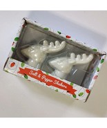 Salt Pepper Shakers TRANSPAC Off White Reindeer Heads Sutible For Holida... - $227.05 MXN