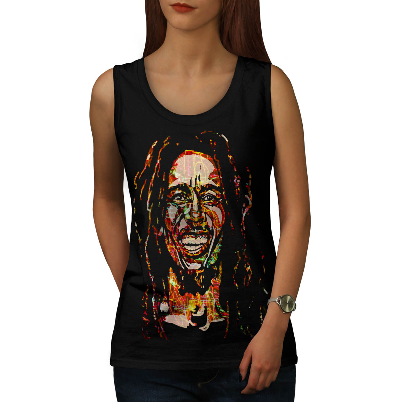 Bob Marley Famous Rasta Tee Hero Smile Women Tank Top - $12.99