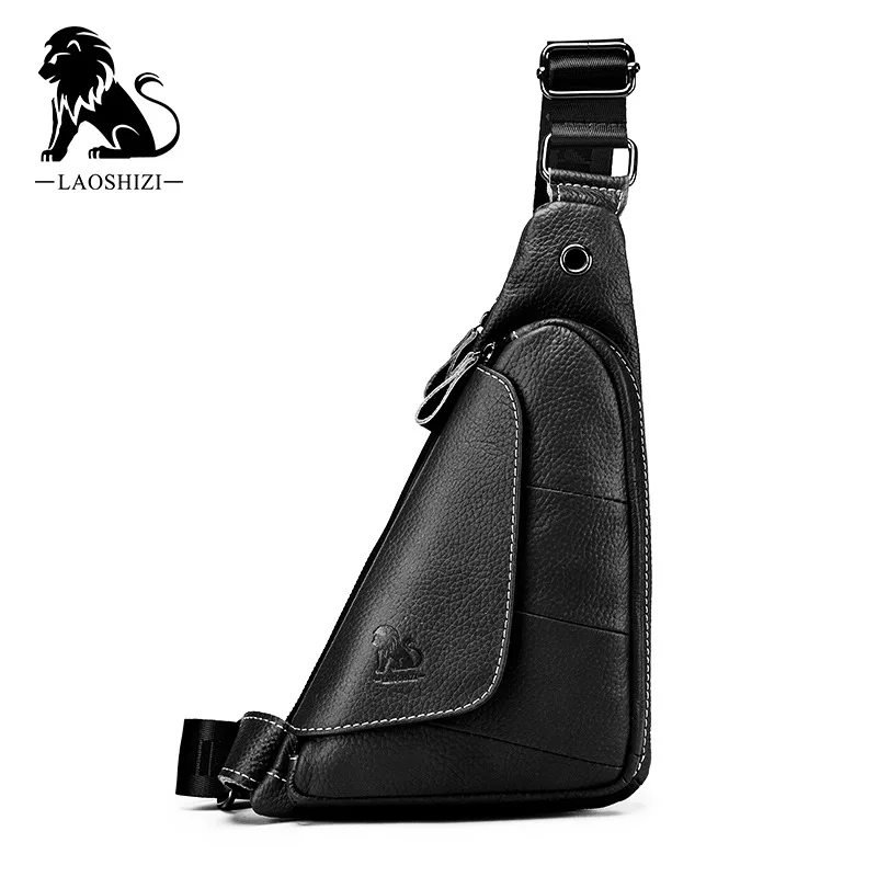100% Genuine Leather Triangular Bag Men Messenger Bag Casual Crossbody B... - £38.29 GBP