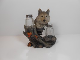 Ebros Full Moon Lone Alpha Gray Wolf Glass Salt &amp; Pepper Shakers Holder ... - $15.13