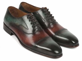 Paul Parkman Mens Shoes Oxford Green Brown Cap Toe Handmade Burnished 31... - $404.99