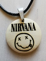Handmade Wood Nirvana Pendant Necklace Medallion + Gift (black leather cord) - £10.35 GBP
