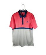 Adidas Men's Short Sleeve Polo Shirt Size Medium Blue Pink White Stripe Logo - $536.62 MXN