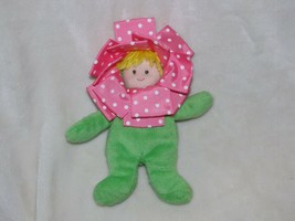 Mudpie 7&quot; Lovey Security Plush Rattle Flower Green Pink White Dot Blonde Girl - £31.04 GBP