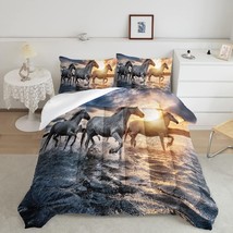 Girls Comforter Set Horse Theme Print Handsome Horse Bedding Set Queen Size For  - £79.44 GBP