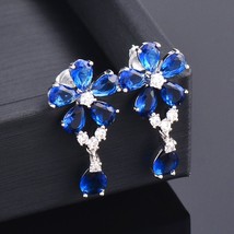 SINLEERY  Shining White Blue Crystal Flower Waterdrop Earrings Bridal Wedding Je - £8.21 GBP