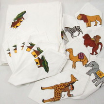 Embroidered Safari Animals White 13-PC 58 x 99 Oblong Tablecloth and Nap... - £110.61 GBP