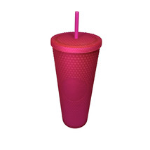 Starbucks 2024 Summer Dopamine Hot Pink 24oz Plastic Straw Cup Lid Venti - $25.74