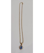 S14KGF Sapphire Cubic Zirconia Teardrop Pendant Necklace 18&quot; Beautiful - $673.35 MXN