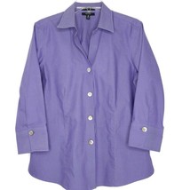 Foxcroft Womens Blouse Size 12 V-Neck Button Front 3/4 Sleeve Solid Purple - $18.97