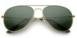 Classic Aviator Sunglasses For Women &amp; Men Metal Frame Green Glass Lens 100% UV - £10.06 GBP