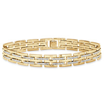 PalmBeach Jewelry Men&#39;s Gold-Plated Genuine Diamond Accent Bar-Link Bracelet 9&quot; - £70.01 GBP