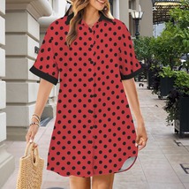 Red Polka Dot Black Tone Button Front Shirt Dress (Size XS - 5XL) - €29,77 EUR+