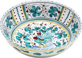 Salad Bowl Deruta Majolica Orvieto Rooster Medium Green Ceramic Dishwash... - $169.00