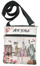 New York Scenes Womens Crossbody Purse Bag 2 Zippers Adjustable Nylon Strap CUTE - £15.55 GBP