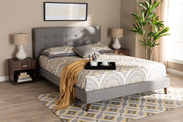 Huntley Light Gray Fabric Upholstered Queen Size Platform Bed w/Two Nigh... - $5,069.89 MXN