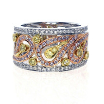 1.10ct Natural Fancy Pink &amp; Yellow Diamonds Engagement Ring 18K Solid Gold 9G - £3,072.90 GBP