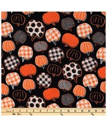Hobby Lobby Tossed Pattern Polka dots Plaid Halloween Pumpkins Fabric, BTY - $147.17 MXN