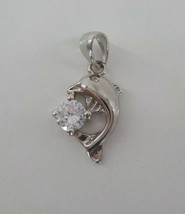 CHARM ONLY 18KGP ONE CLEAR STONE SET IN JUMPING DOLPHIN PIECE SILVER COL... - $9.99
