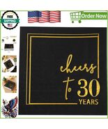 Cheers to Years 50PK Cocktail Napkins - Elegant 3-Ply Black &amp; Gold Design - $350.61 MXN