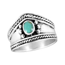 Vintage Inspired Oval Green Turquoise Inlay Sterling Silver Statement Ring - 8 - £15.54 GBP