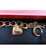JUICY COUTURE Pave Crystal Puffy HEART CHARM Rose Gold Plated Link BRACE... - £41.51 GBP