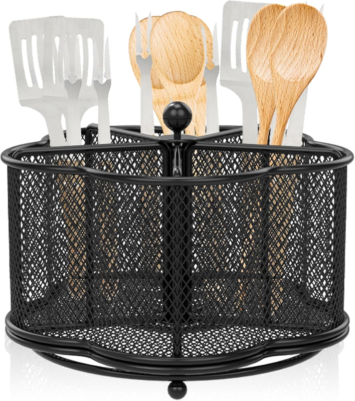360° Kitchen Rotating Silverware Cutlery Caddy Holder, 5-Compartment Metal Utens Item image 7