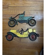 ANTIQUE CAR DECOR Set of 2 Vintage Metal Car Plaques Wall Hanging Yellow... - $28.83 CAD