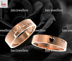 14 Kt, 18 Kt Rose Gold Heart &amp; Heart Beat His &amp; Her Wedding Couple Bands 2Pc - £1,079.86 GBP+