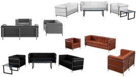 Stainless Exo-Frame Leather French-Swiss Sofa-Loveseat-Chair Br Blk Off-White Gy - £2,392.52 GBP+