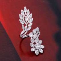 Luxury Zircon Stone Big Flowers Joint Ring New GolMetal Leaf for Women Party Wed - £23.82 GBP