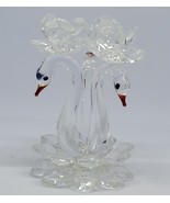 Italian Crystal Figurine Authentic 3&quot; Handcrafted Triple Swan With Roses - £29.34 GBP