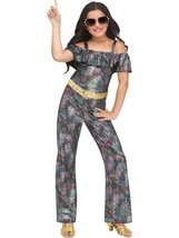 Girls Disco Diva Metallic Jumpsuit &amp; Belt 2 pc Halloween Costume-sz 10/12 - £20.09 GBP