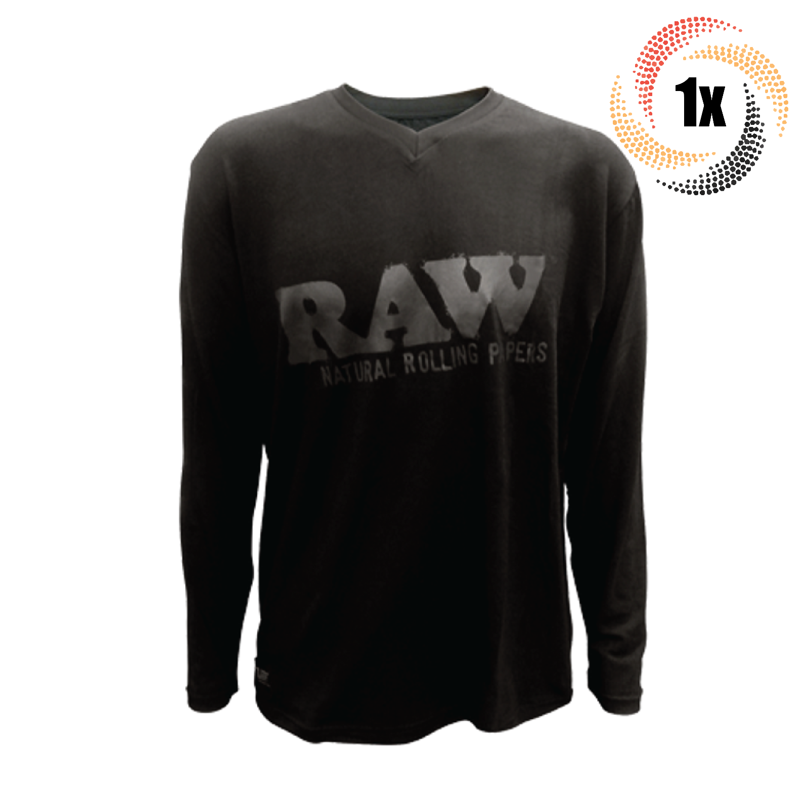 Primary image for 1x Shirt Raw Logo Black On Black V Neck Long Sleeve | 2XL | Stash Pocket